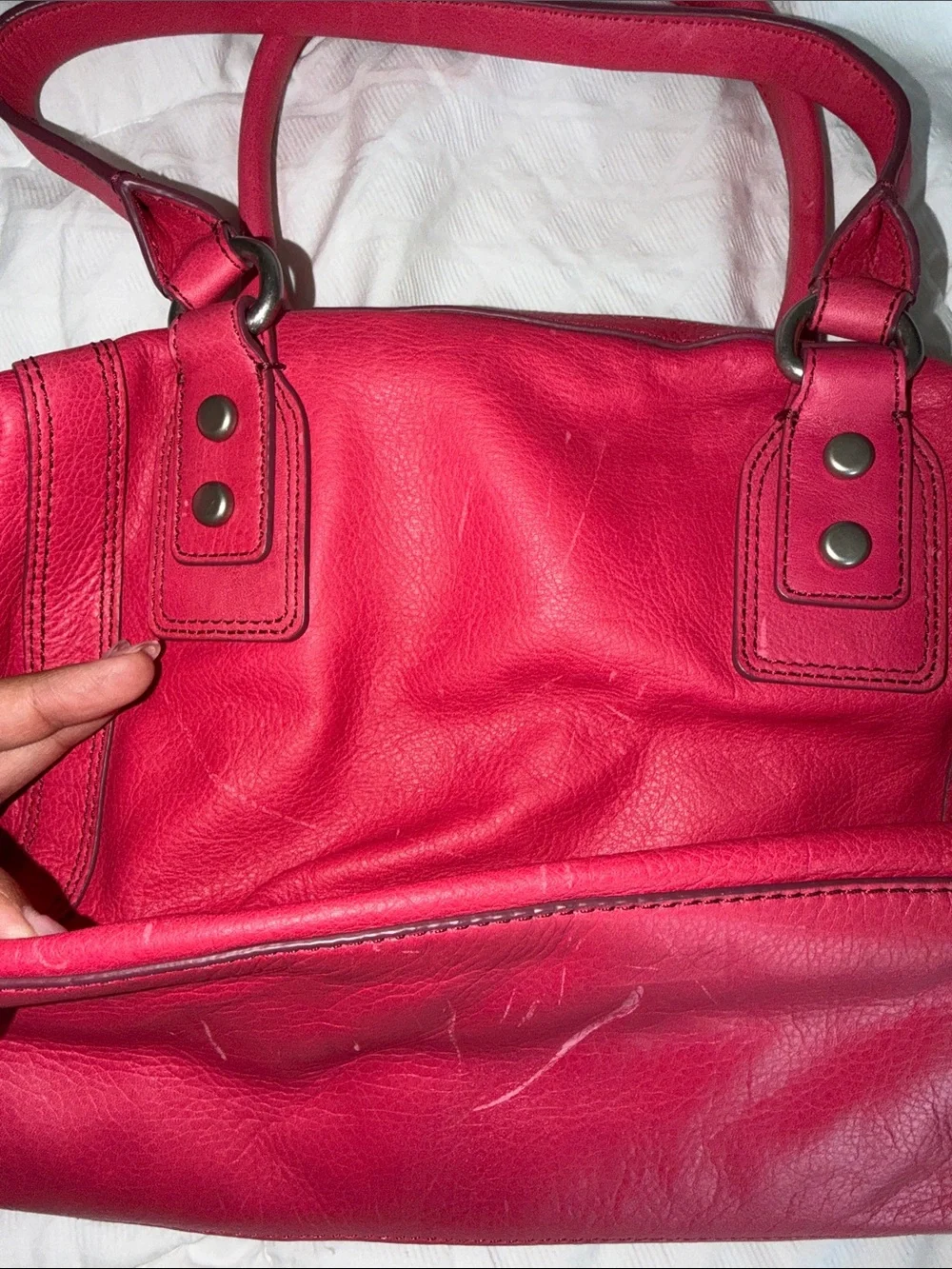 Fossil Hot Pink Leather Satchel Handbag